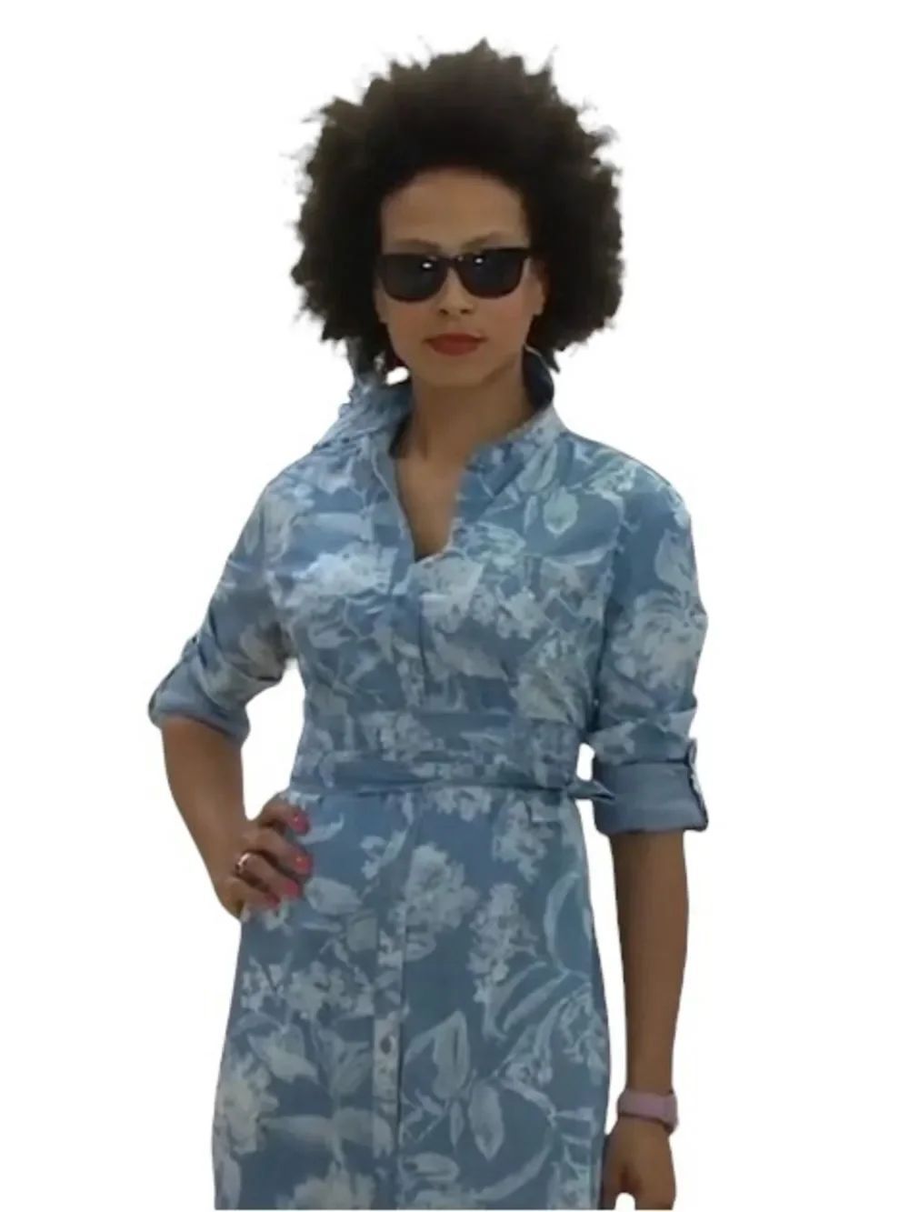 Isaac Mizrahi Live! TRUE DENIM Floral Print Shirt Dress
